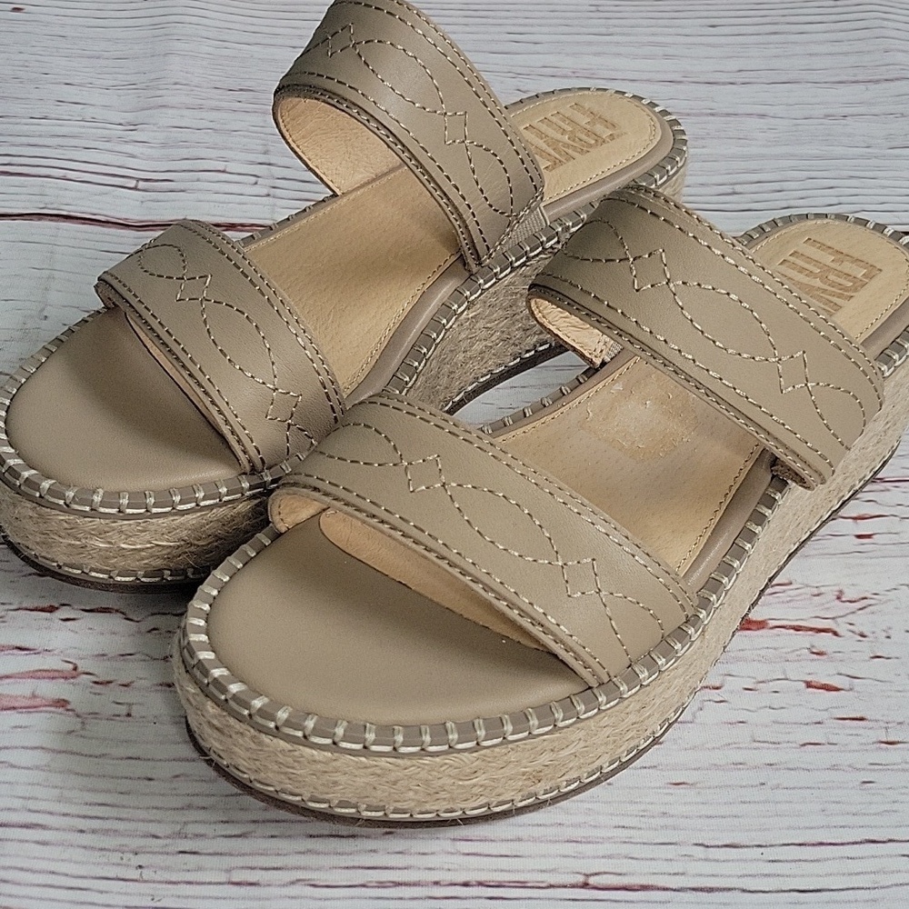 Frye Women's Beige Leather Espadrille Wedges Size 8 - Picture 2 of 9